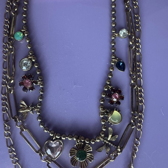 Betsey Johnson Layered Beetle Necklace with floral charms - Picture 6 of 10